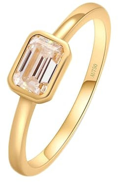 Stfery Verlobungsring Damen 585 Gold Ring für Damen 0.6ct Rechteckig Moissanit Ehering Damen Einzeln