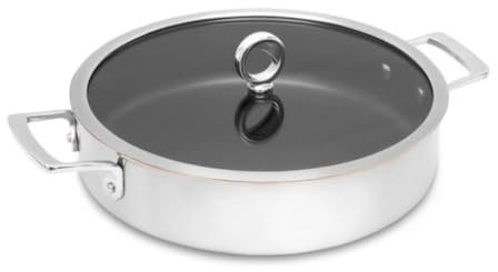 Olavson Schmorpfanne 28 cm hoher Rand, Kupferpfanne,Induktion,mit Deckel, antihaftbeschichtet, Servierpfanne 28 cm hoher Rand, beschichtete Pfanne, spülmaschinenfest,Edelstahl Kupferkern(stielgriff)4L