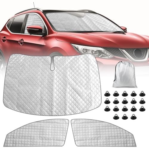 Parasol para Parabrisas para Nissan Qashqai J11 2016-2021, 3 Piezas Juego de Parasol Térmico Interno UV-Proof protección Solar con Espalda Negro, 98% Oscurecimiento
