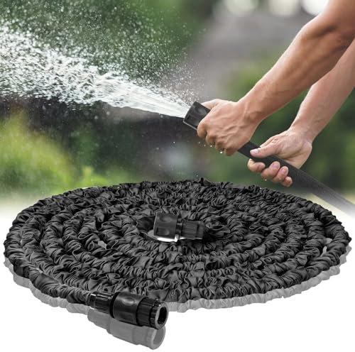 Expandable Garden Hose Pipe 100ft -Flexible Garden Hoses with 3 Layer Latex Core No Kink Anti-Leakage Hosepipe for Any Spray Gun Nozzle, Hosepipes for Garden Lawn Car Wash (100FT-PW-Black)
