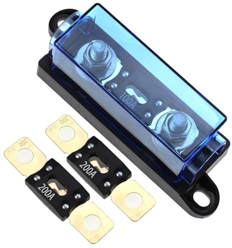 RKURCK 1-Wege-Mega/AMG-Sicherungshalter, 200 A, Bolz-Sicherung, M8, 5/16 Zoll (2 Stück 200 A Sicherungen + 1-Wege-Sicherungshalter, 100 A)