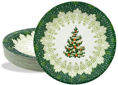 BFB Weihnachten Pappteller Set 50 Stück 18cm Dessertteller Grün Weihnachtsbaum Weihnachtsfeier Partyteller Tischdekoration, Geschirrdekoration
