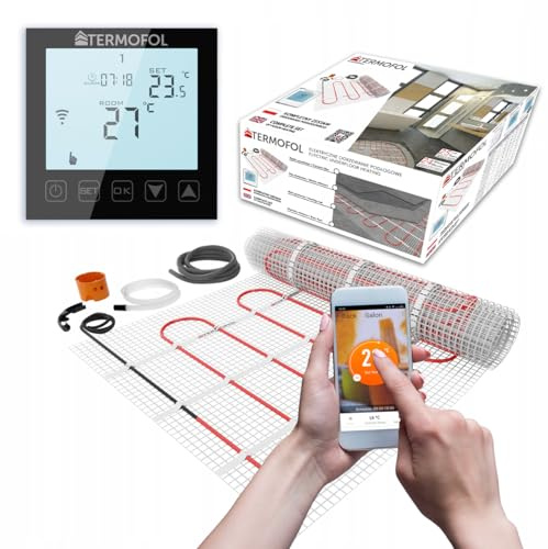 Termofol Set Heizmatte mit Thermostat WiFi Schwarz - Elektrische Fußbodenheizung Badezimmer, Wohnzimmer Küche - Heizfolie mit Heizkraft 150W/m2 - Oberfläche 15,0 m² - Mit digitalem Heizungsthermostat