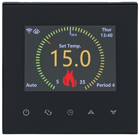 Wengart Termostato WiFi WG380, AC230V, display LCD TFT a colori, 6 lingue opzionali, uscita 3A, app TUYA, supporto controllo vocale (nero)