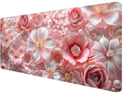Alfombrilla Ratón Rosa, Alfombrilla Ratón XXL 800 x 400 x 3mm, Mouse Pad Tapete Escritorio Gaming Flor, Base de Goma Antideslizante Alfombrilla de Ratón Gaming, Alfombrilla Raton XXL, K-6