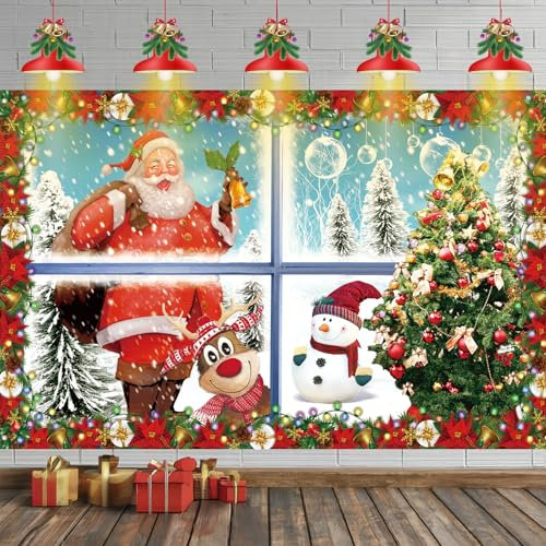 Große Weihnachten Banner, Weihnachtsmann Weihnachtsbaum Weihnachts Banner Dekoration Indoor Hintergrund Banner für Winterferien Weihnachtsfeier Party Wand Deko, 72.8 x 43.3 Zoll
