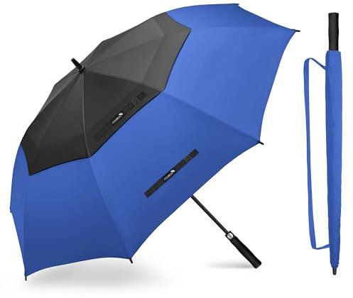 ZOMAKE Regenschirm Groß Sturmfest,XXL Großer Golf Umbrella Sturmfester Automatik,Schirm Windfest Schwarz,Golfschirm Stabil für Herren Damen 2 Personen(Schwarz-Marineblau)