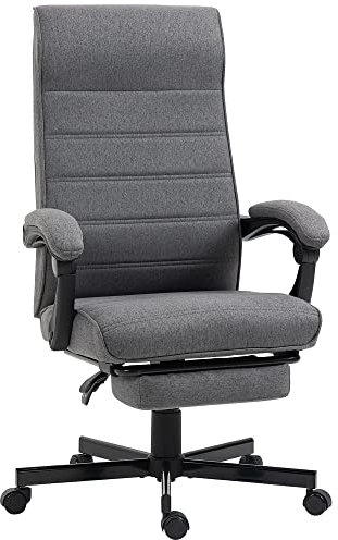 Vinsetto Fauteuil de Bureau Ergonomique, Chaise de Bureau, inclinable, pivotant, en Tissu Aspect Lin avec Repose-Pied rétractable, accoudoirs et Hauteur réglable, Gris
