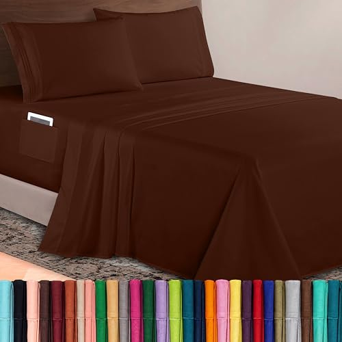 Elegant Comfort Luxurious 1500 Premium Hotel Quality Microfiber 4-Piece Sheet Set, 18-24 Inches Deep - Extra Deep Pocket Sheets - Ultra Soft 4PC Deep Pocket Sheets, Twin/Twin XL, Chocolate Brown