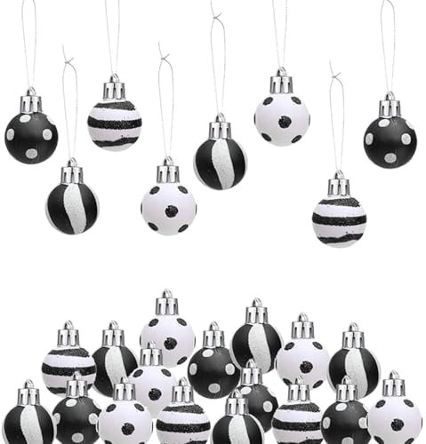 HERZONE 24 decorazioni natalizie nere con glitter per albero di Natale, 3 cm, decorazione natalizia per decorazioni natalizie (palline di Natale nere)