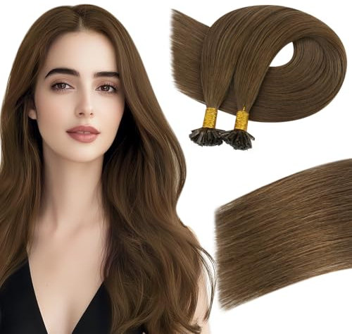 Easyouth Keratin Echthaar Bondings Hot Fusion Extensions Bonding Braun 40 cm 50g/50Stück Pre Bonded Fusion Hair Haarverlangerung #4