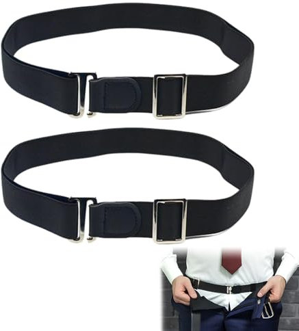 Amexo 2 Stück Hemd Bleiben Gürtel, Elastische Hemdhalter für Herren Verstellbare Tuck Gürtel 2.5cm Hemdständer und Hemdclip für Ordentlichen Look