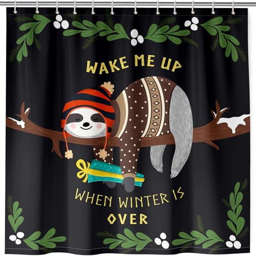ANHOPE Schlafende Tier Faultier Duschvorhang Wasserdicht Anti-schimmel Polyester Stoff Duschvorhänge 180 x 200cm Shower Curtains Waschbar Bad Vorhäng für Badzimmer mit 12 Haken