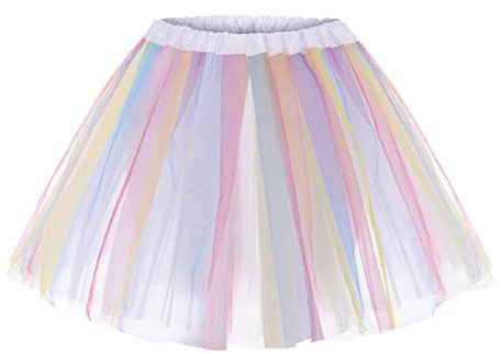 Generisch Tüllrock Weiß Regenbogen Damen Tutu bunt Tüll Rock Jahre Retro Ballet Tanzrock Kurz Ballett Tütü Rockabilly Petticoat Unterrock Tanzkleid 80er Minirock Karneval Kostüm