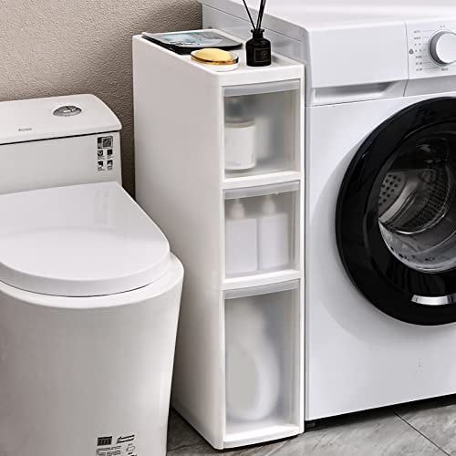Hochschrank mit 6 Schubladen, vertikaler Aufbewahrungsschrank für schmale Räume, Kunststoffschubladen, Aufbewahrungsturm mit Rollen, schmaler Schrank neben der Toilette