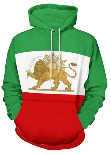 Kapuzenpullover Mit Iranischem Wappen-Aufdruck Unisex Übergroß Für Herren Und Damen Rugby Hip-Hop Streetwear Kapuzenpullover Aus Polyester Mit Löwen- Und Sonnen-Aufdruck Und Tasche Für Das Training