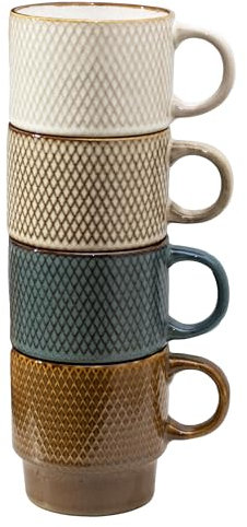 Darthome Set of 4 Diamond Stacking Mugs 300ml Geometric Colour Mix Reactive Glaze Cups