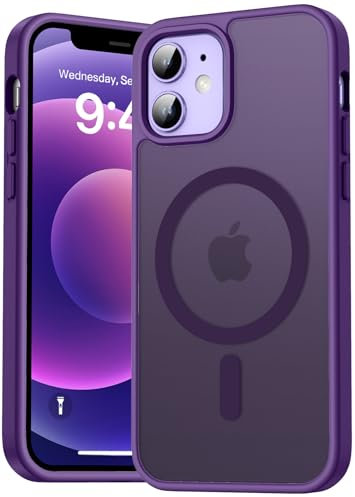 Natiiozie Magnetisch Hülle Kompatibel mit iPhone 12 Mini/13 Mini, Matt Handyhülle Kompatibel mit MagSafe, Stoßfest Kratzfest Schutzhülle Nie Vergilbung Rückseite Dünn 5.4 Zoll Case Dunkelviolett