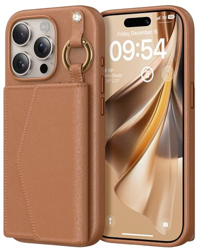 TAURI for iPhone 15 Pro Case, Removable Magnetic Wallet Case with Card Holder, [Compatible with MagSafe] Durable PU Leather Phone Case with Wireless Charging, Brown