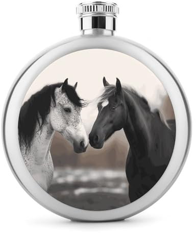 Black And White Horses Hip Flask 304 Stainless Steel Hip Flask Portable Wine Flasks Leakproof Whiskey Flasks for Drink Bar BBQS And Traveling,Capacity 5 Oz