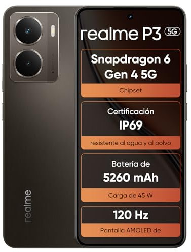 realme P3 Smartphone 5G 8+256GB, display AMOLED Esports a 120Hz, Snapdragon® 6 Gen 4, fotocamera AI da 50MP, batteria da 5260mAh, sistema di raffreddamento AeroSpace, IP69,Grigio(senza adattatore)
