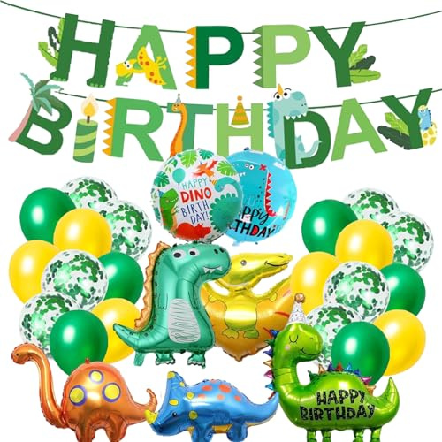Dino Geburtstag Deko, Deko Geburtstag, 22 Stück Dinosaurier Geburtstagsdeko und Grün Banner, für Dinosaurier Dschungel Party Geburtstag Dekoration Junge