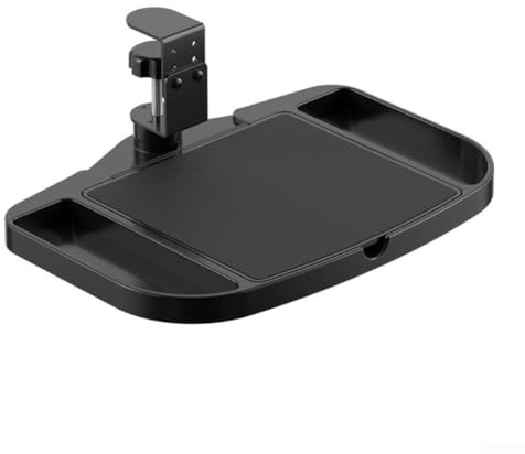 Pumixiy Clamp-on Wooden Mouse Pad Holder Platform, Adjustable Under Desk 360° Rotating Tray Rest Extension Attachment, Up To 5cm Desktops, Black(Black)