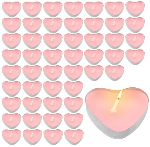 50pk Lavender Tea Lights Candles - Heart Shaped Scented Tea Lights | Smokeless Unscented Dripless Romantic Mini Tealight Candle for Wedding Celebrations Home Party Decor(Pink)