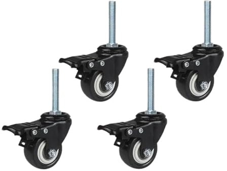 4 Stück 1,5-Zoll-Lenkrollen mit M8/M10/M12-Schraube, 60 mm verlängerter Bremse, Polyurethan-Doppellager, Universalrad(M10-Brake)
