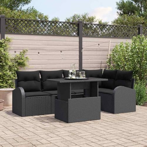 QZZCED Moderne Rattan-Sitzgruppe für den Außenbereich, mit Glastisch, abnehmbare Polyesterkissen, UV-beständiges und wasserdichtes Polyrattan-Gestell, ideal
