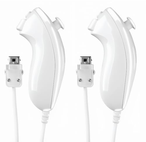 Vexnaro 2 Pack Controller Nunchuk, Compatibile con Wii e Wii U, Joystick di Ricambio con Motion Plus Integrato, Gamepad per Videogiochi, Impugnatura Ergonomica Bianca