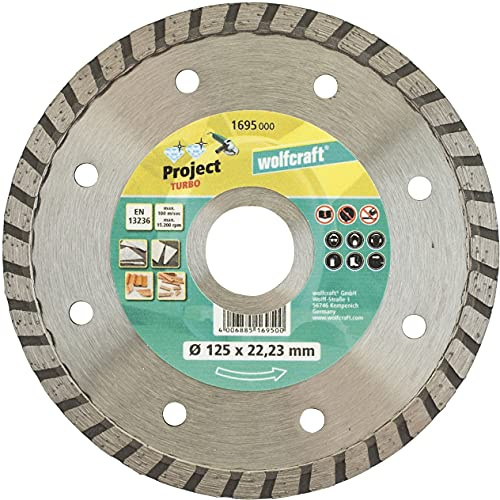 wolfcraft Diamant-Trennscheibe „Pro Turbo“ Ø 125 mm I 1695000 I für Klinker, Dachpfanne, Naturstein und Ziegel I für Winkelschleifer