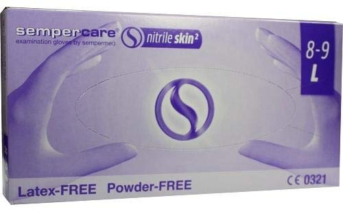 Lohmann&Rauscher Sempercare Nitril skin2 puderfreie Untersuchungshandschuhe, Größe L, 200 Stück