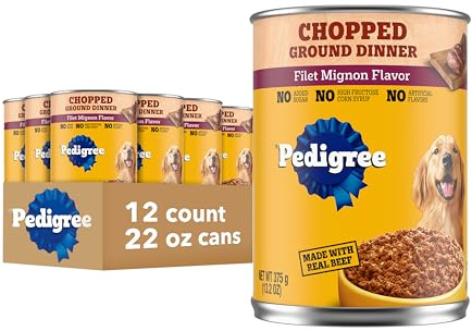 Pedigree Chopped Ground Dinner Adult Soft Wet Dog Food with Filet Mignon Dinner, Canned Dog Food, 13.2 oz. Cans, 12 Count
