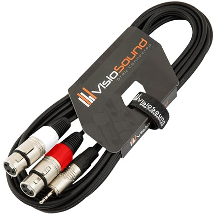 3.5mm Stereo TRS Mini Jack to 2 x Female XLR Lead Audio Signal Cable (3m) | Noiseless OFC Audio, Signal, Auxiliary, Speaker, Mixer Cable for Stage, Studio & Home