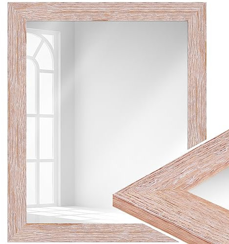 WANDStyle Spiegel 68x68 cm im Landhaus-Stil aus Holz, großer Eiche-Optik Wandspiegel quadratisch, Made in Germany - H380