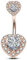 OUFER 316L Surgical Steel Double Heart Cubic Zirconia Belly Button Ring 14G (1.6mm) (18ct Rose Gold)