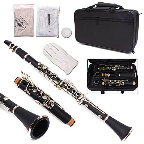 Yinfente Clarinete para clarinete para estudiantes principiantes, clarinete con estuche para clarinete, kit de limpieza de clarinete, boca de clarinete, grasa de corcho para clarinete, clarinete de