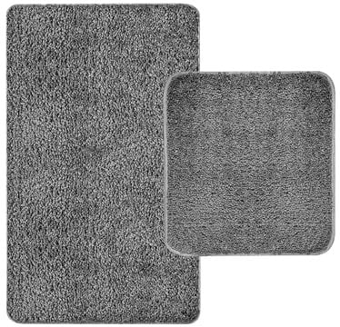 Sentidos Badematten Badteppich rutschfeste,weicher Badezimmerteppich Wasserabsorbierend maschinenwaschbar Badvorleger für Dusche, Badewanne Set 60x100 und 50x50 cm, Grau