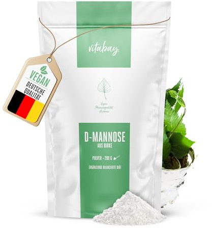 Vitabay D-Mannose Pulver aus Birke 200g - D Mannose Pulver Birke - Vegan, Naturbelassen & Laborgeprüft - 2g D Manose pro Tagesdosis - D Mannose Pulver aus Birke D- Mannose Dmannosse Pulver Mannose D
