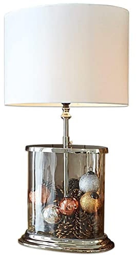 LOBERON Tischlampe Hilltop, befüllbarer Fuß für eine individuelle Dekoration, Tischleuchte mit attraktivem Material-Mix, romantisches Wohn-Accessoire, Baumwolle, Glas, Messing, creme/klar