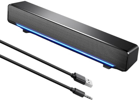YaizK Mini Kabelgebundene Soundbar Musik Player Bass Surround Soundbox Lautsprecher mit 3,5 mm Audiostecker für Desktop, Laptop, Fernseher, Smartphone, Tablet-PC, MP3, MP4 und mehr(Schwarz)