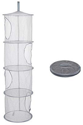LQKYWNA Hanging Storage Net with 4 Compartments, Space Saver Mesh Organizer Drying Rack Foldable Multifunctional Portable for Miscellaneous Clothes (Grey)
