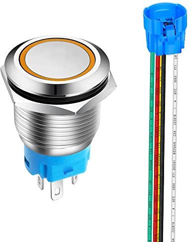 Gebildet 19mm Edelstahl Kurzzeitiger Drucktasten 12V-24V 5A LED 1NO1NC SPDT ON Off Wasserdichter Momentan Drück Knöpfe mit Steckdose Stecker (Orange LED)