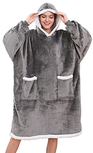 UMIPUBO Oversized Hoodie Decke Sweatshirt Blanket TV Decke Kapuzenpullover Kombination aus Flausch-Pullover und Kuscheldecke mit Großer Fronttasche für Männer Frauen (Grau)