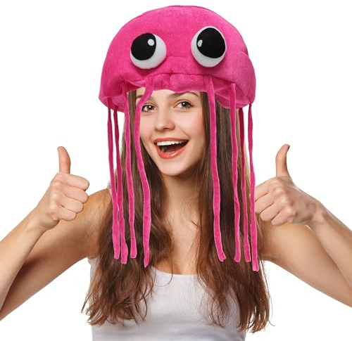 AceCool Jellyfish Costume Hat. Handmade Jellyfish Party Hat with Flexible Tentacles. Adult Size Costume Headwear. (Pink)
