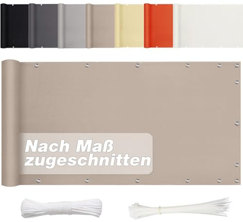 Aiyaoo Balkon Sichtschutz Ohne Bohren 70cm x 700cm, Sichtschutz Balkon Blickdichte (in div. Größen & Farben) PES Balkonumrandung für Terrasse Garten Zaun, Windschutz UV-Schutz, Taupe