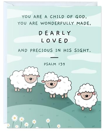 Baptism Card Religious, Christian Bible Quote, Christening, First Communion, Confirmation, or Wedding Card - Cute thoughtful Inspirational Prayer Greeting Card, Blank Inside (You Are a Child of God)