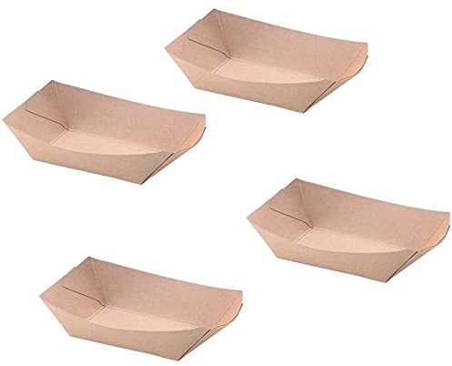Caisse de Papier Kraft, Boîtes Aliments À Emporter, Récipient En Papier Kraft Jetable, Barquette Papier Kraft Forme Bateau, Vaisselle Jetable Biodégradable Frite, Sandwich, Repas Chips (500pcs),1#