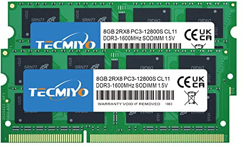 TECMIYO PC3 12800s 16GB DDR3 1600 Memoria RAM KIT (2X8GB) 1.5V Non-ECC Unbuffered PC3-12800s DDR3 1600MHZ SODIMM CL11 Memoria RAM per laptop